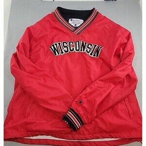 Vintage 90's Champion Wisconsin Badgers red Pullover V-Neck Windbreaker size XXL